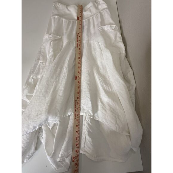 ONZ Made In Italy 🇮🇹 White Linen Handkerchief Hem Skirt L Pockets Inizio - Picture 7 of 8